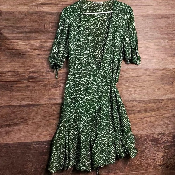 Reformation Forest Green Dotted Midi Dress - Picture 1 of 7